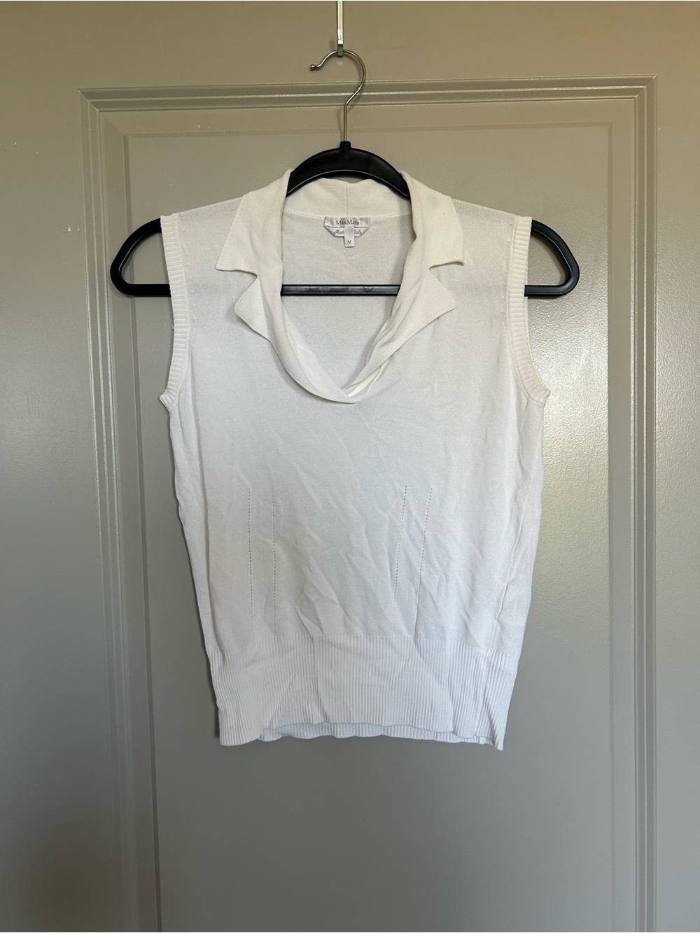 MaxMara Women’s Made in Italy White Sleeveless Polo Tank